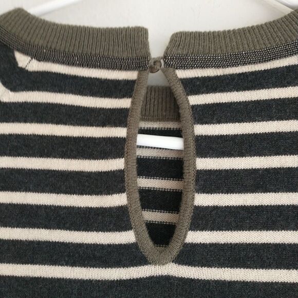 Brunello Cucinelli Sweater Womens S Green Gray Striped Cashmere Beaded Italy - Picture 7 of 11